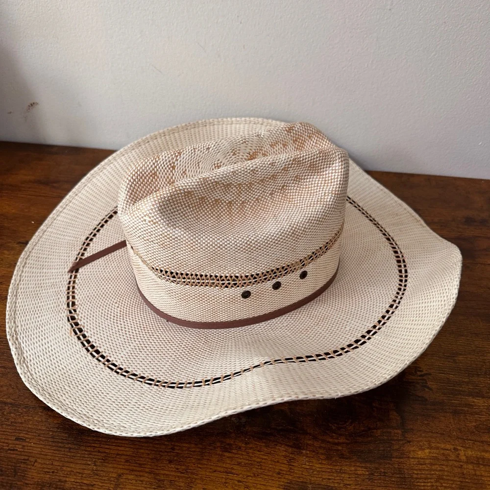 Ariat Bangora Straw Cowboy Hat Vented Cattleman Crease Western Mens 3 Eyelets